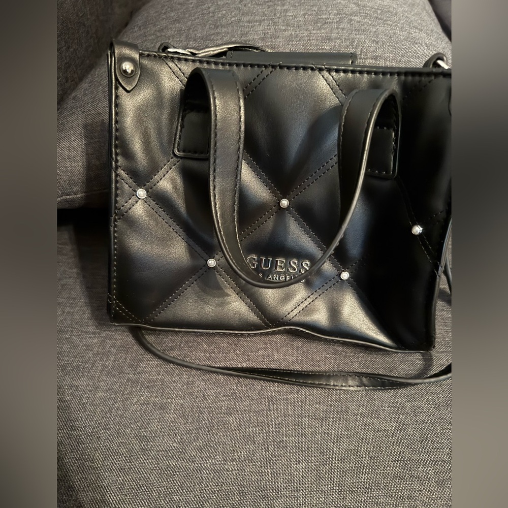 GUESS Black Quilted Tote with Stud Accents